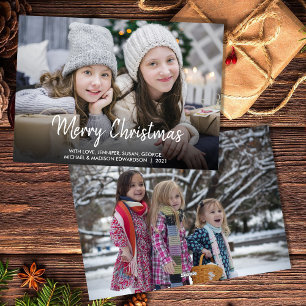 Merry Christmas modern script family photo Holiday Card
