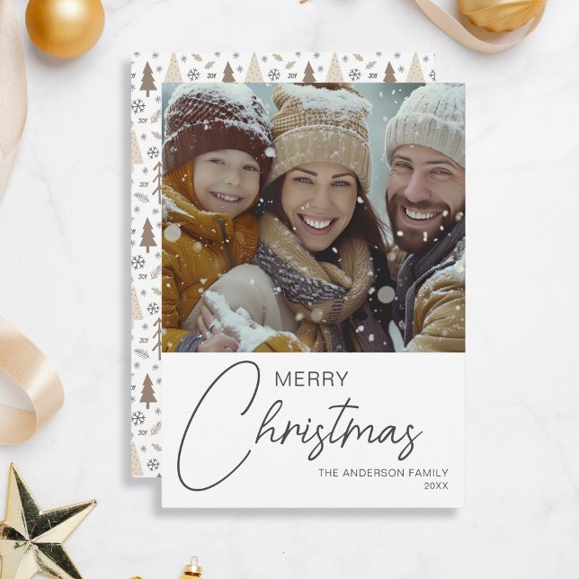 Merry Christmas Modern Script Family Photo Holiday Card (Merry Christmas Modern Script Family Photo Holiday Card by MINTIC DESIGN STUDIO)