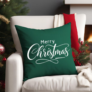Merry Christmas Modern Script Green Family Cushion