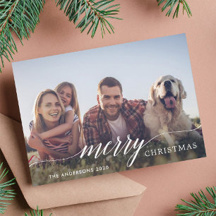 Merry Christmas Modern Script Holiday Photo Card