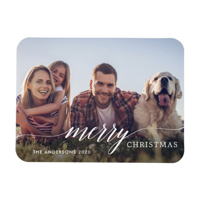 Merry Christmas Modern Script Holiday Photo Magnet (Horizontal)