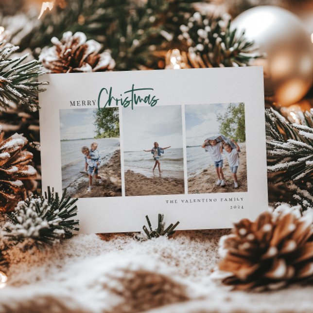 Merry Christmas Modern Script Minimalist Photo Holiday Card (Creator Uploaded)