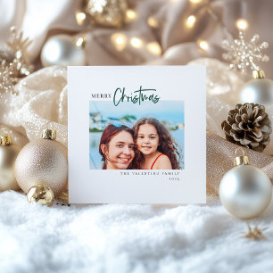 Merry Christmas Modern Script Minimalist Photo Holiday Card