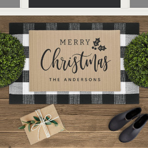 Merry Christmas Modern Script Personalised Holiday Doormat
