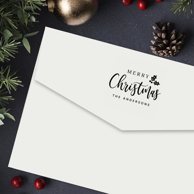 Merry Christmas Modern Script Personalised Holiday Self-inking Stamp (Creator Uploaded)