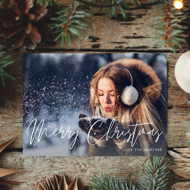 Merry Christmas Modern Script Photo 2 Card (Creator Uploaded)