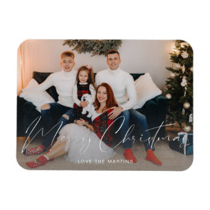 Merry Christmas Modern Script Photo Magnet