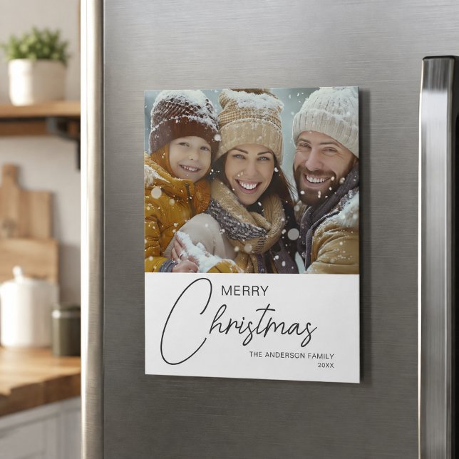 Merry Christmas Modern Script Photo Magnetic Card (Merry Christmas Modern Script Photo Magnetic Card)