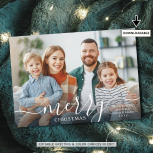 MERRY CHRISTMAS Modern Script Photo Overlay Holiday Card