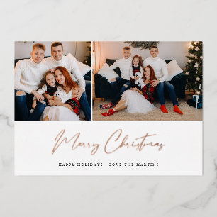 Merry Christmas Modern Script Two Photo Card