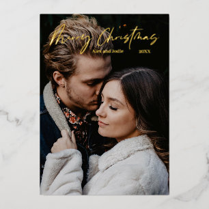 Merry Christmas Modern Scripted  Foil Holiday Card