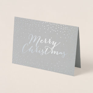 Merry Christmas Modern Silver Foil Confetti Dots Foil Card