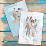 Merry Christmas Modern Simple Blue Sand Dollar  Ho Holiday Card<br><div class="desc">This design features merry Christmas modern beach coastal, family photo 1 one picture, botanical traditional classic ocean blue, sky sea life coastal living, elegant unique tropical minimalist, a modern elegant simple trendy, with modern calligraphy script font, nautical simple and minimal, family vacation photo holiday card, a Christmas holiday photo cards...</div>