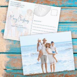Merry Christmas Modern Simple Blue Sand Dollar Holiday Postcard
