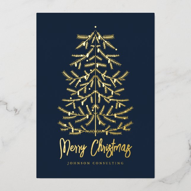 Merry Christmas Modern Simple Christmas Tree Foil Holiday Card (Front)