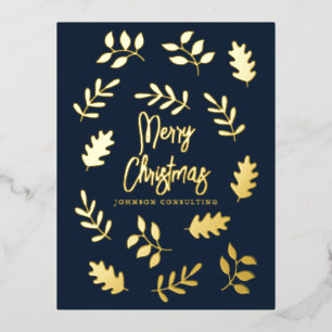 Merry Christmas Modern Simple Foliage Botanical Foil Holiday Postcard