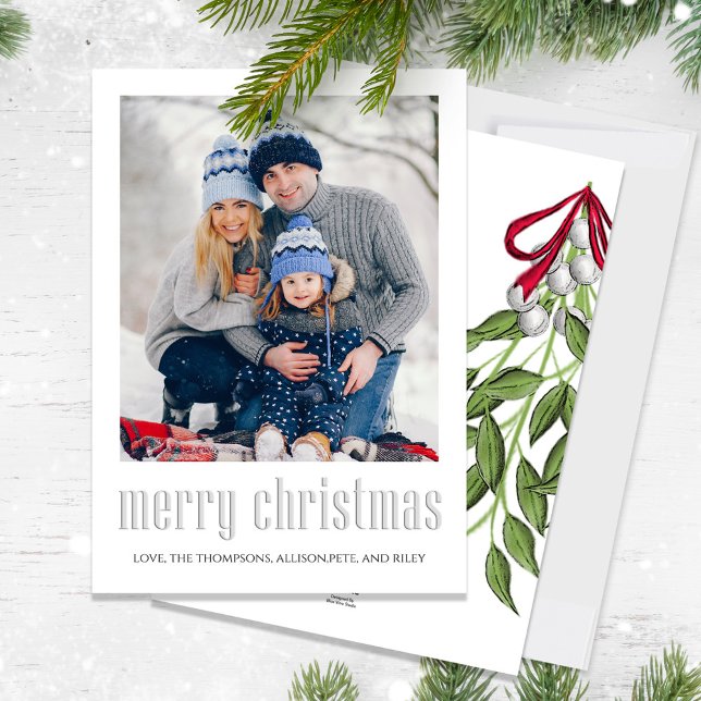 Merry Christmas Modern Simple Mistletoe Elegant  Holiday Card (Simple Merry Christmas holiday card with a single photo layout. )