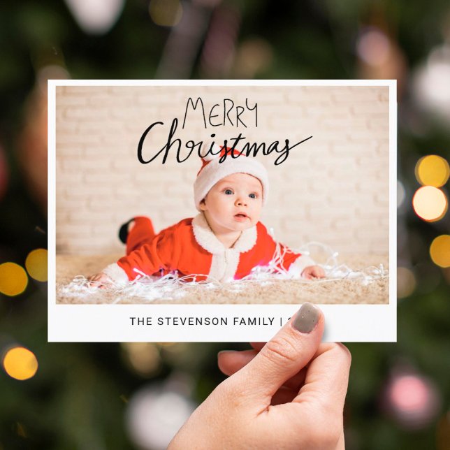 Merry Christmas modern simple photo Holiday Postcard (Creator Uploaded)