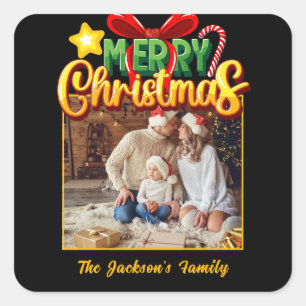 Merry Christmas modern simple photo Holiday  Square Sticker