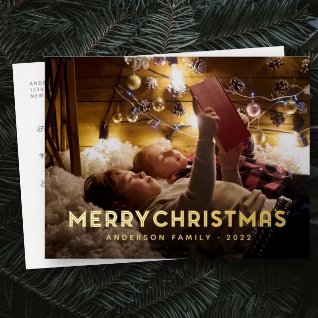 Merry Christmas Modern Simple Typography Foil Holiday Postcard (Creator Uploaded)