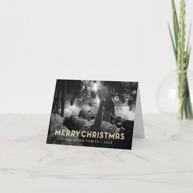 Merry Christmas Modern Simple Typography Holiday Card (Front)