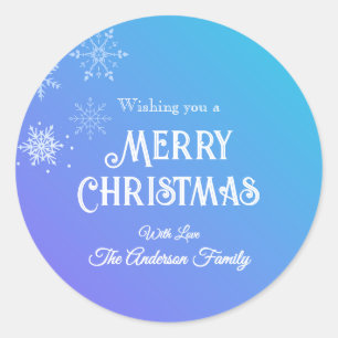 Merry Christmas Modern Snowflake Purple Blue Classic Round Sticker