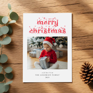 Merry Christmas Modern Snowy Script Photo Holiday Card