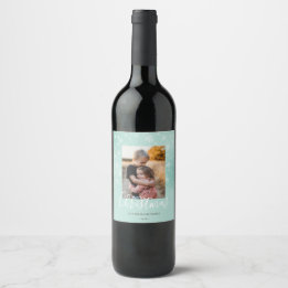 Merry Christmas Modern Snowy Winter Green Photo Wine Label