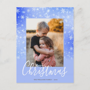 Merry Christmas Modern Snowy Winter Purple Photo Holiday Postcard