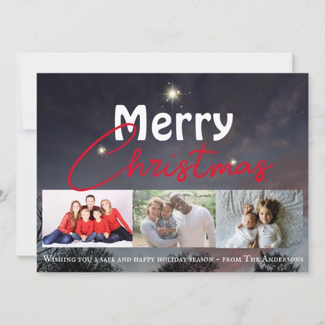 Merry Christmas modern starry winter sky Holiday Card (Front)