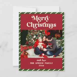 Merry Christmas Modern Striped Custom Photo Holiday Card