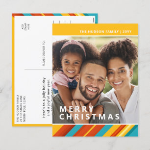 Merry Christmas Modern Stripes Photo Holiday Postcard