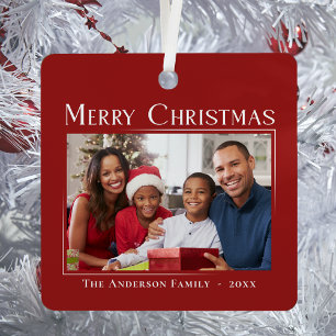 Merry Christmas Modern Style Elegant Family Photo Metal Tree Decoration