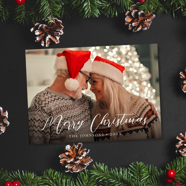 Merry Christmas Modern Stylish Script Couple Photo Holiday Card (Creator Uploaded)