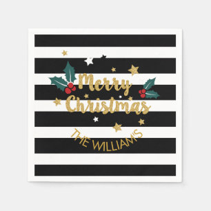 Merry Christmas Modern Text Design Gold Glitter Napkin
