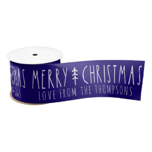Merry Christmas Modern Tree Personalised Name Satin Ribbon