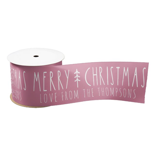 Merry Christmas Modern Tree Personalised Name Satin Ribbon (Spool)