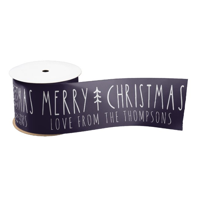 Merry Christmas Modern Tree Personalised Name Satin Ribbon (Spool)