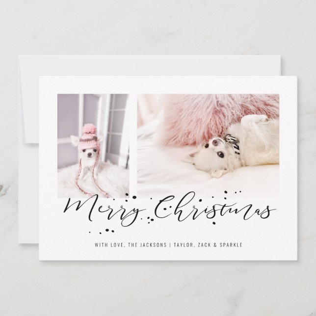Merry Christmas | Modern Two Photo Collage Holiday Card (Front)