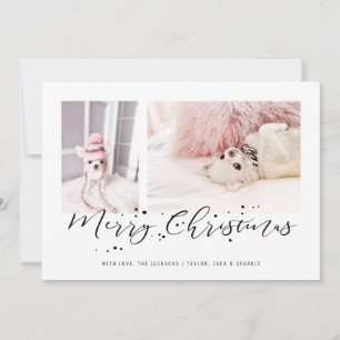 Merry Christmas Modern Two Photo Collage Holiday Card