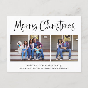 Merry Christmas Modern Two Photo Holiday Postcard