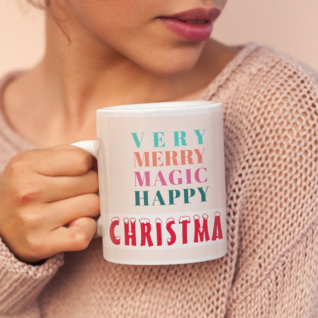 Merry Christmas modern typography custom name Coffee Mug (Creator Uploaded)