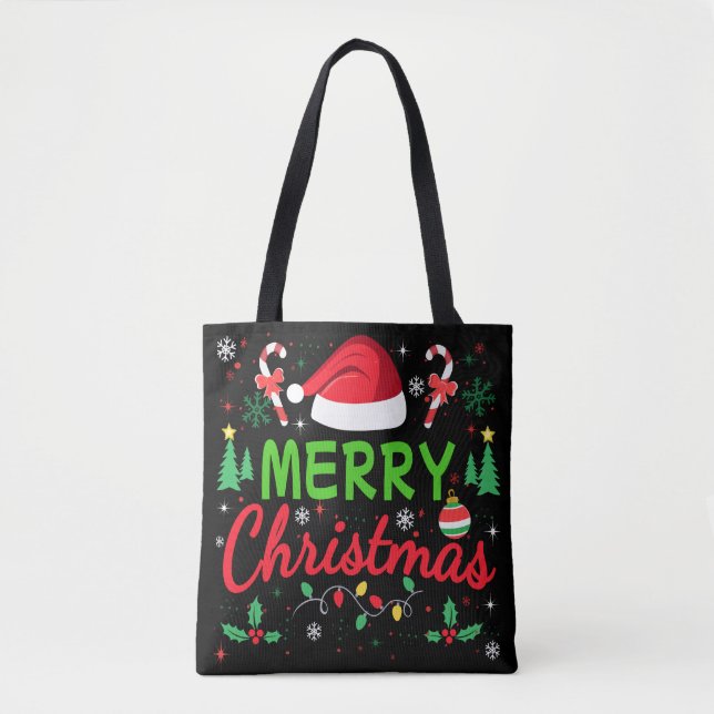 Merry Christmas Modern Typography Family Xmas Tote Bag (Front)