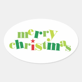 merry christmas modern typography oval sticker