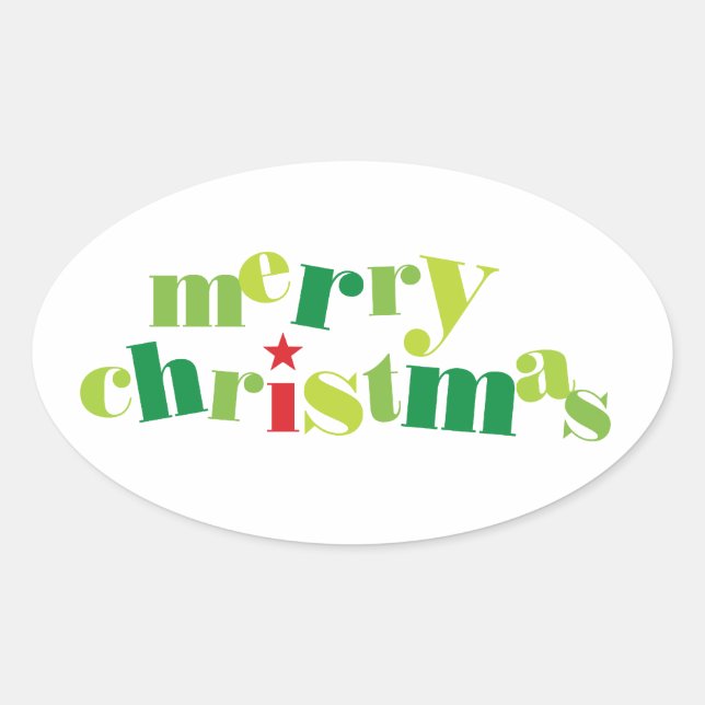 merry christmas modern typography oval sticker (Front)