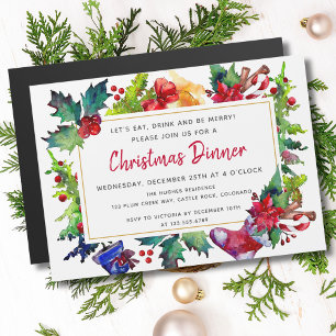 Merry Christmas Modern Watercolor Christmas Dinner Magnetic Invitation