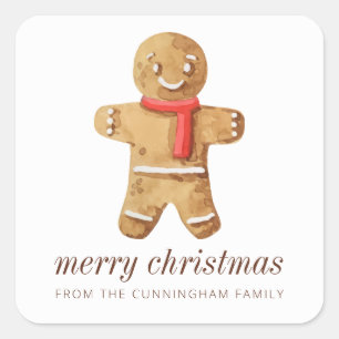 Merry Christmas Modern Watercolor Gingerbread Man Square Sticker