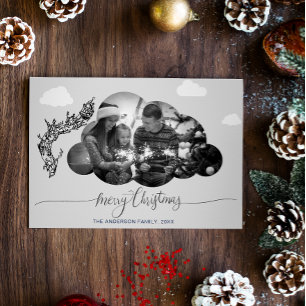 Merry Christmas Modern White Cloud Photo Holliday  Invitation