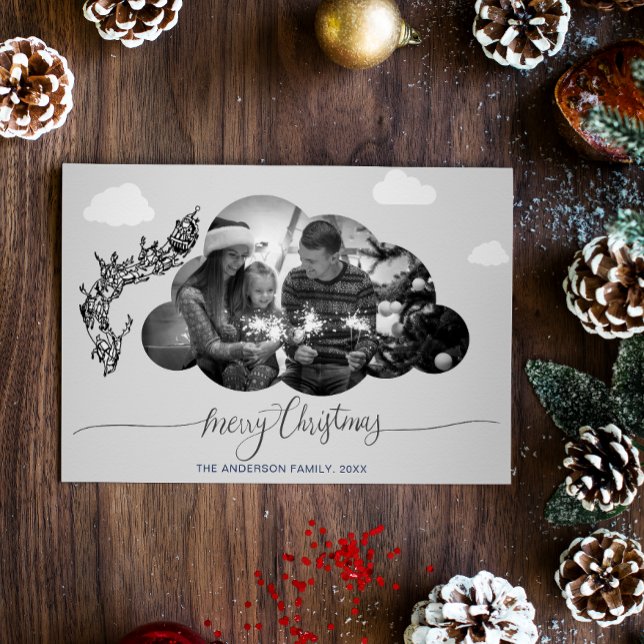 Merry Christmas Modern White Cloud Photo Holliday  Invitation (Creator Uploaded)