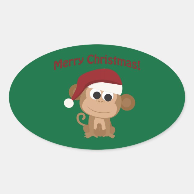 Merry Christmas! Monkey Oval Sticker (Front)